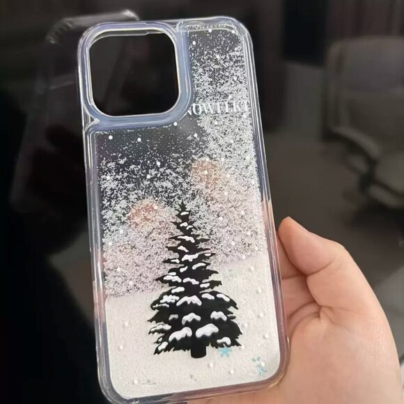 Snowflake Winter Tree Liquid Glitter Clear Phone Case – iPhone 15 PRO CASE - Picture 1 of 3